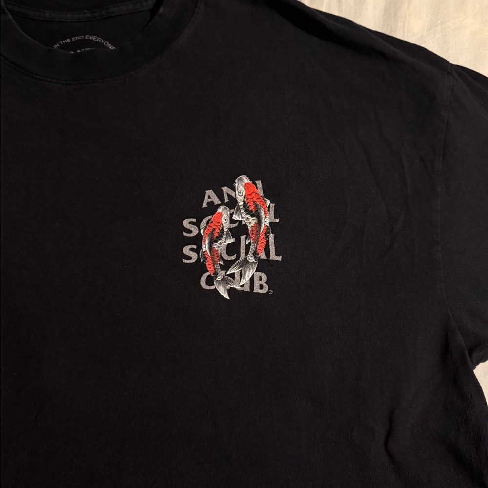 Anti Social Social Club Black Tee with Red and White Koi Fish Graphic